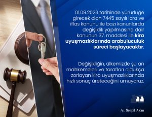 KANUNUN 37. MADDESİ İLE KİRA UYUŞMAZLIKLARINDA ARABULUCULUK SÜRECİ BAŞLAYACAKTIR.